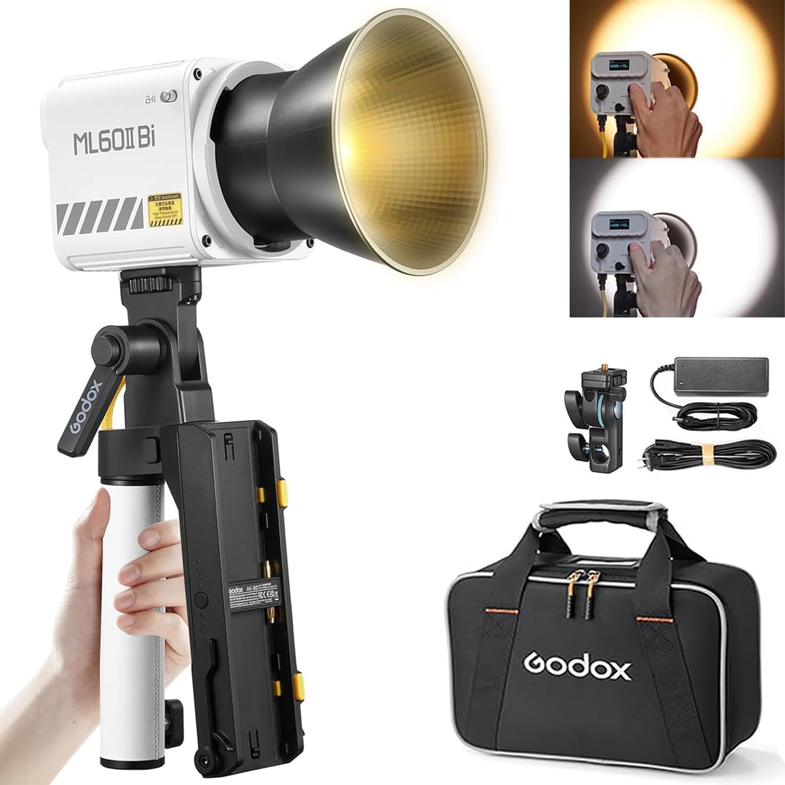 GODOX ML60II Bi Kit Portable LED Video Light – App Control,11FX Effects,2800K-6500K Bi-Color Handheld Photography Light with AK-B01 Battery Base-image-45