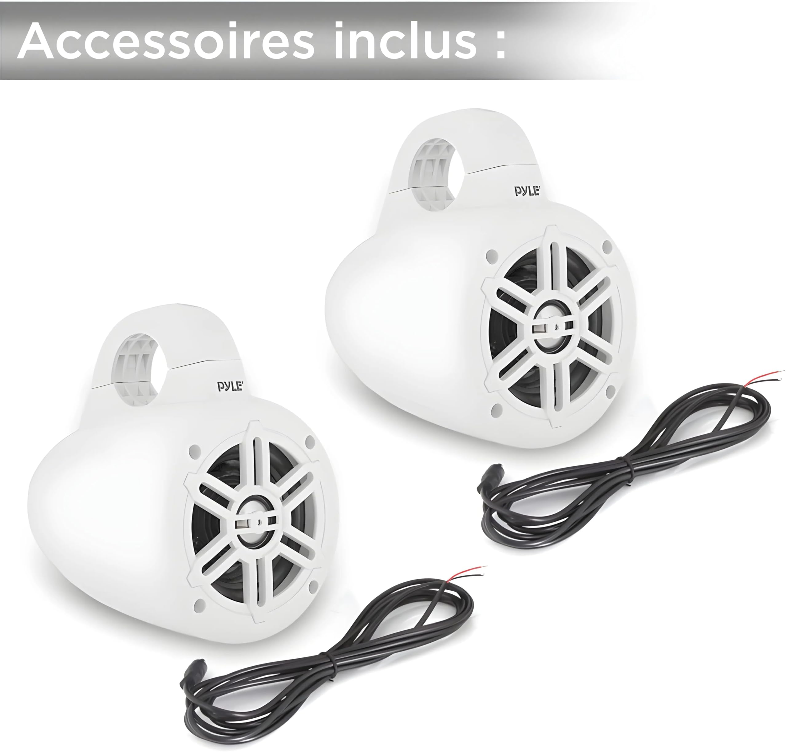 Pyle Haut-Parleurs Marins 10 cm Étanches, 300W, Kit Audio Bateau, Système Stéréo Extérieur Résistant Intempéries, Enceintes Doubles, Blanc