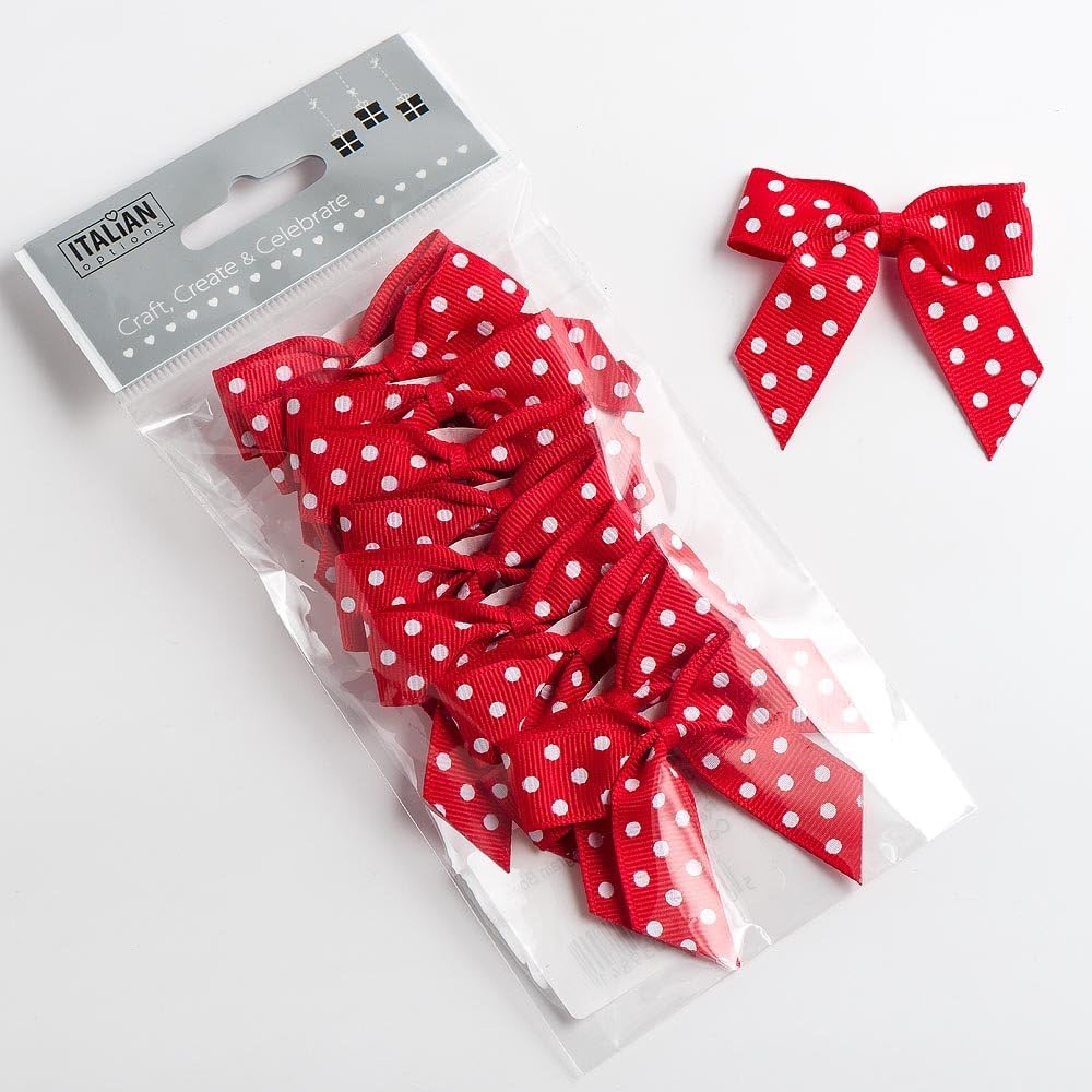Italian Options Polka Dot Grosgrain Ribbon Bows Self Adhesive 12-Piece Pack, 5 cm Bow Width, Red