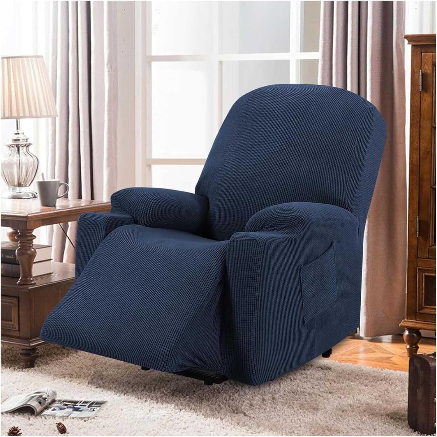 N/A High Stretch Recliner Slipcover, with Side Pocket Electric Power Lift Recliner Chair Cover, Soft Jacquard Fabric Fitted, for Standard Power Lift Recliner,F