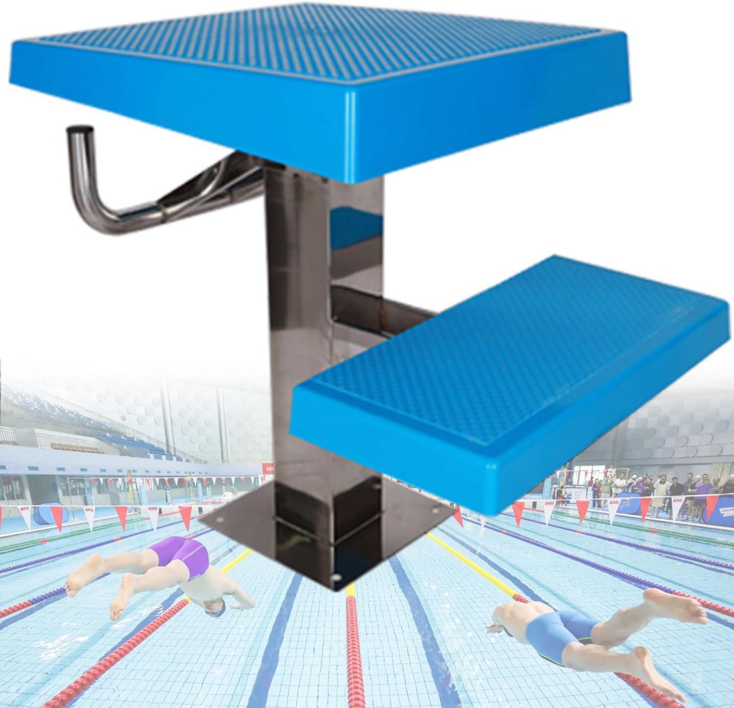 Pool Diving Platform, 304 Stainless Steel Diving Board with Anti-Slip Countertop,15° Inclined Professional Diving Platform for Pools Stadium Competition