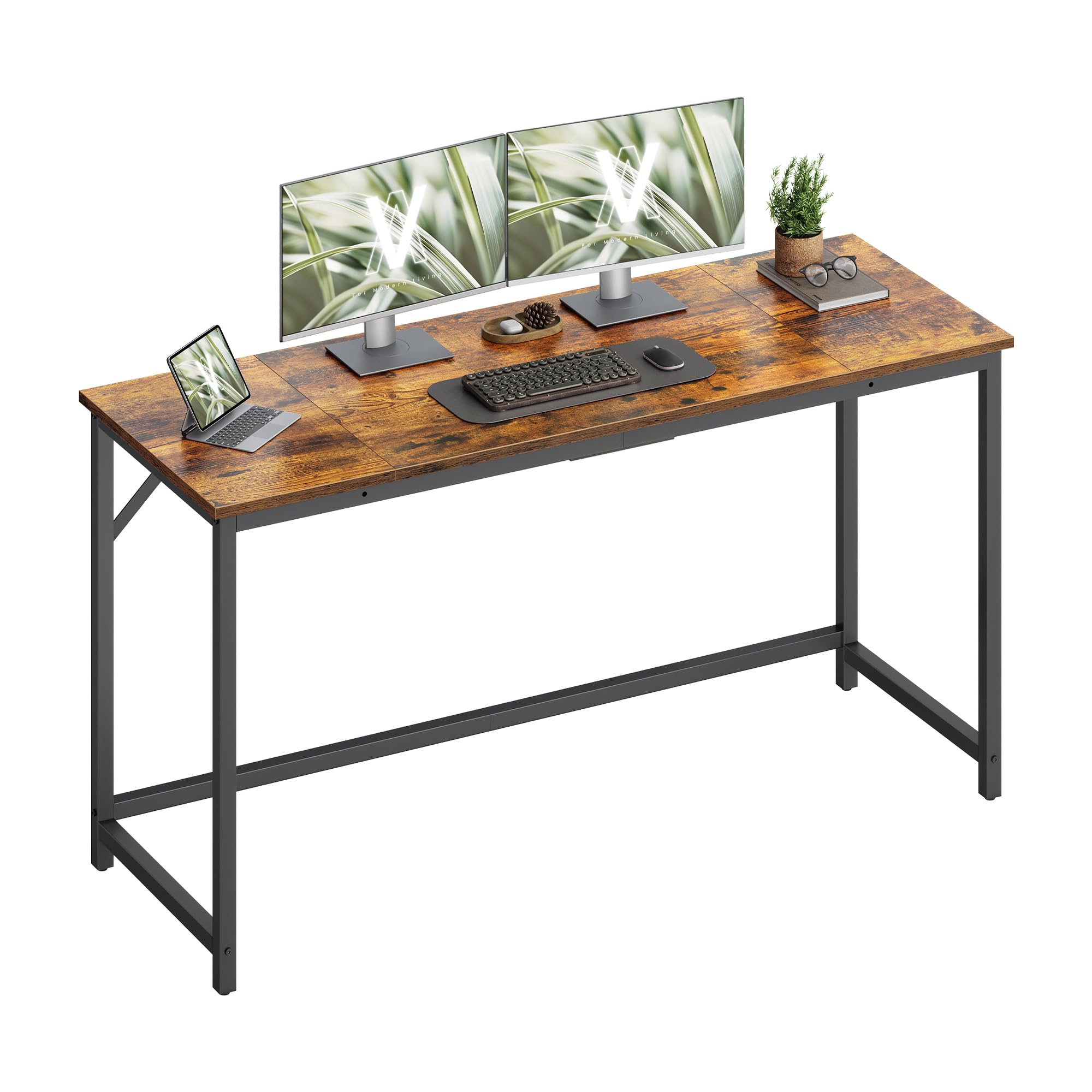 VASAGLE Computer Desk, Office Desk, 140 x 50 x 76 cm, for Study, Bedroom, Living Room, Rustic Brown and Ink Black LWD214K101