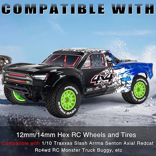 Miniatura 16 de GLOBACT Ruedas y neumáticos hexagonales RC de 0.472 in/0.551 in 1/10 RC para Arrma Senton Fury Slash Axial Losi Redcat Rc4wd Hex Reemplazo Negro