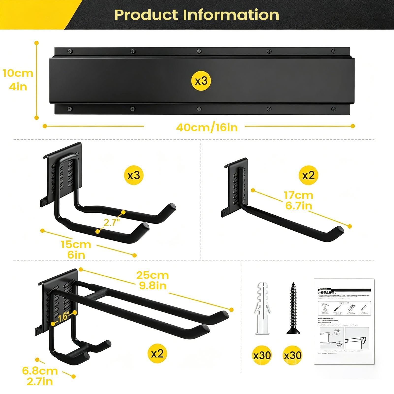 Ganchos de Almacenamiento para Garaje Soporte Mural Resistente | Organizador Multiusos para Herramientas para Hogar Cobertizo Jardín Herramientas Pala Rastrillo Fregona Cortacésped