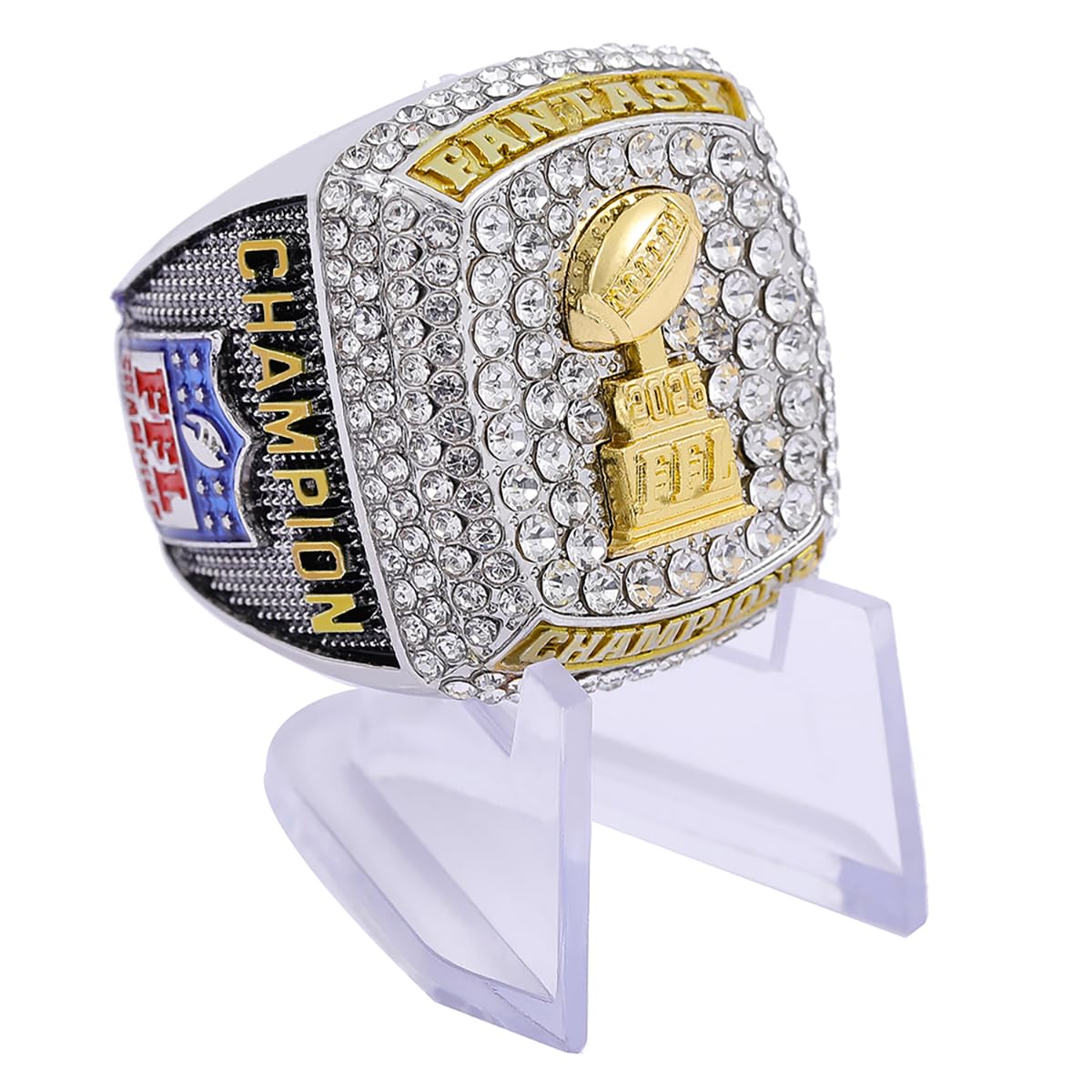 guancrown 2024 Fantasy Football Championship Ring Award Prize Trophy Sports Winner FFL Champion Ring (ring with stand, size 12)