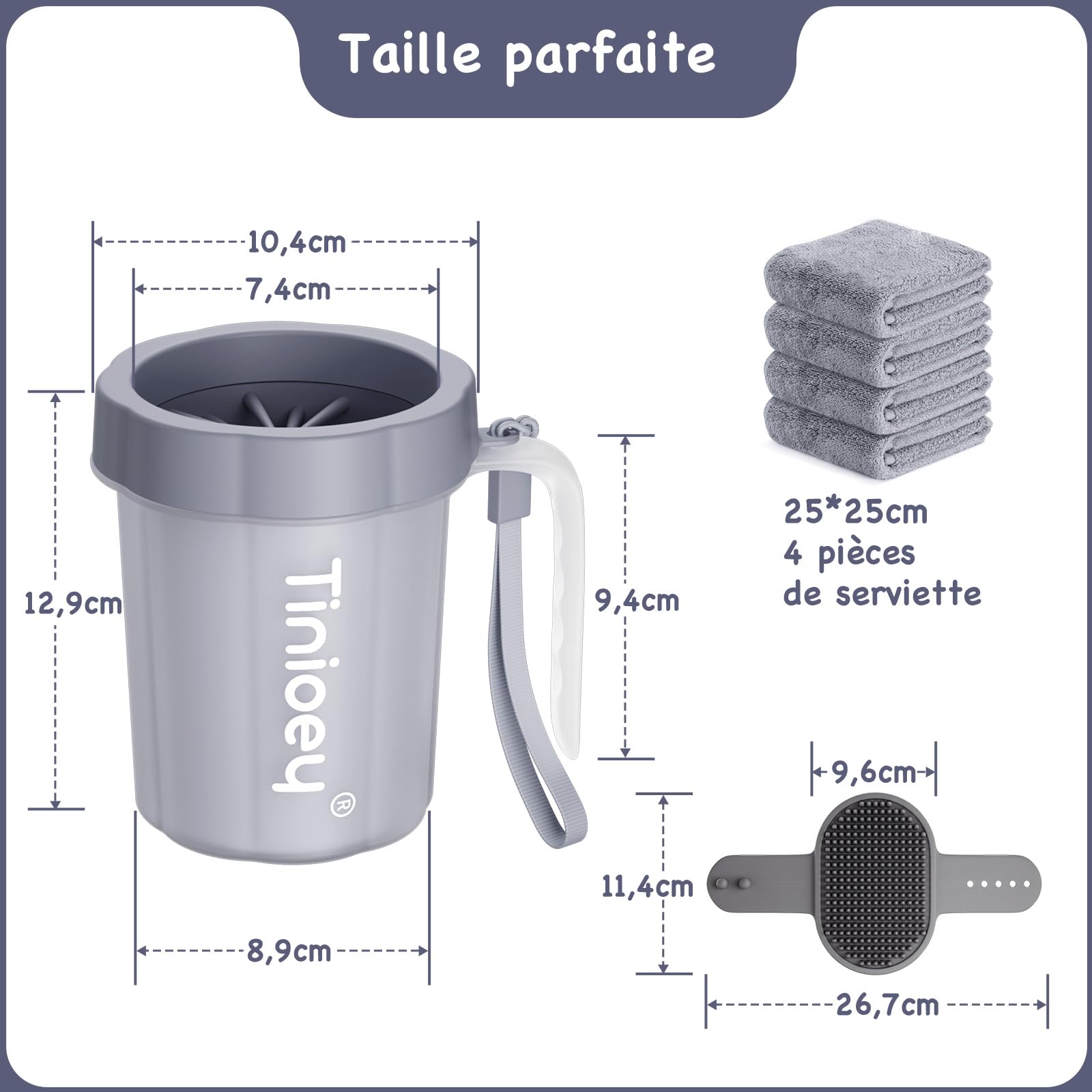 Nettoyeur Chien pour Race Moyenne et Petite, Lave Patte Boueuse avec Brosse et Serviettes Absorbantes (Gris)