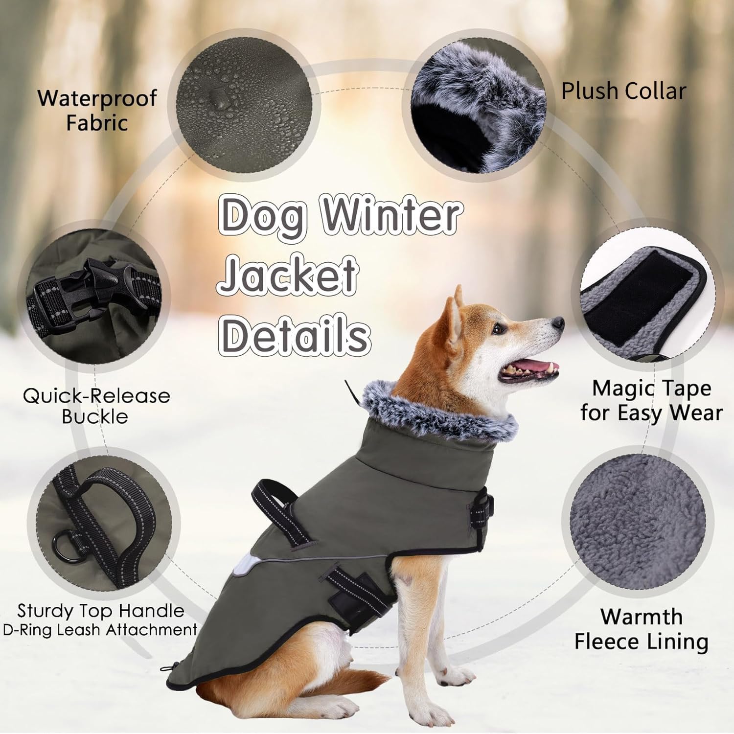 LIANZIMAU Manteau pour Chien imperméable avec Harnais, Manteau d'hiver pour Chien, Manteau Chaud avec réflecteurs pour Chien de Petite, Moyenne et Grande Taille, Manteau pour Temps Froid