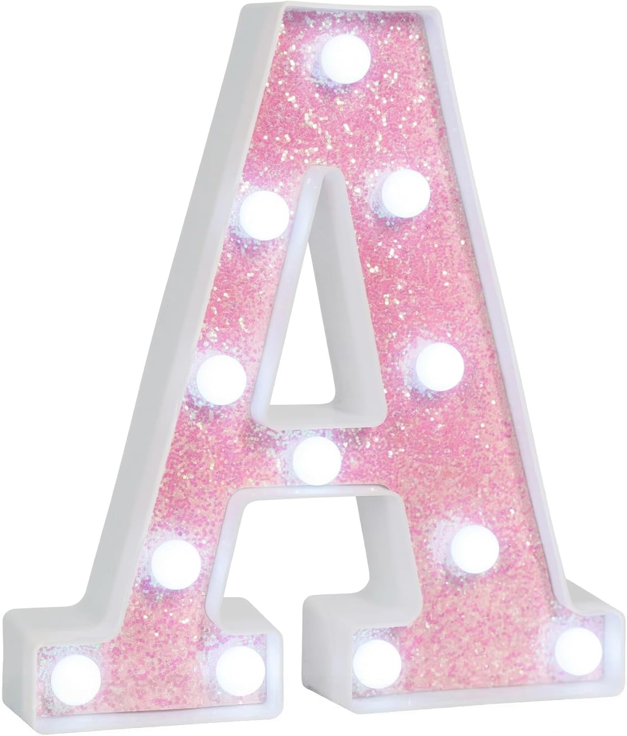 Pink Glitter Marquee Light Up Letters, Battery Operated LED Letter Lights Signs for Pink Birthday Party Table Decorations, Wall Decor for Girls Bedroom, Initial Letter A with Cool White Lights