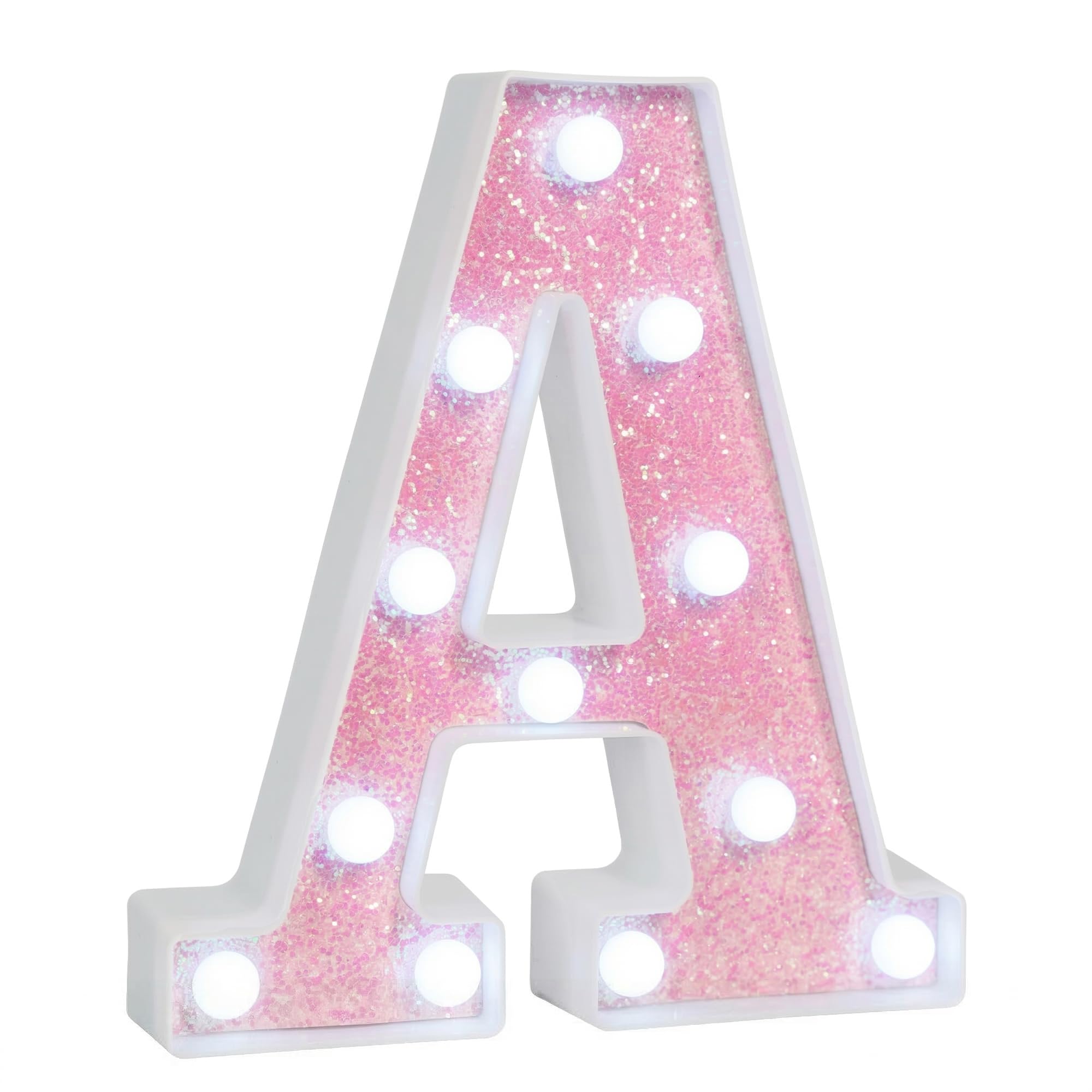 EUFONY Pink Glitter Marquee Light Up Letters, Battery Operated LED Letter Lights Signs for Pink Birthday Party Table Decorations, Wall Decor for Girls Bedroom, Initial Letter A with Cool White Lights