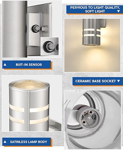 Miniatura 3 de Tengxin Lámpara de pared impermeable del atardecer al amanecer, luz de porche, luz de montaje en pared de níquel cepillado, luz de pared de acero