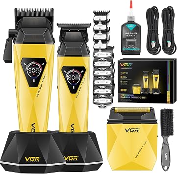 VGR 877S3 3-in-1 Barber Kit with Clipper Trimmer Foil Shaver, Gold