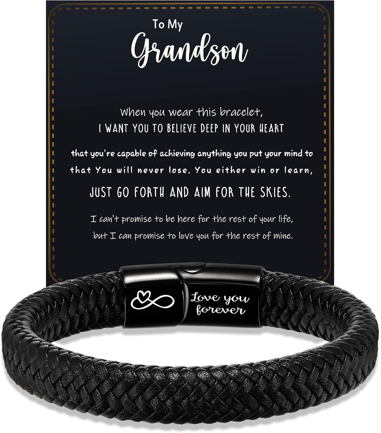 Valentines Day Gifts for Him Husband, Mens Leather Bracelet Easter Basket Stuffers I Love You Gifts for Him Boyfriend Men Bracelet Birthday Gifts for Son Godson Fathers Day Gift for Dad Christmas Anniversary Jewelry