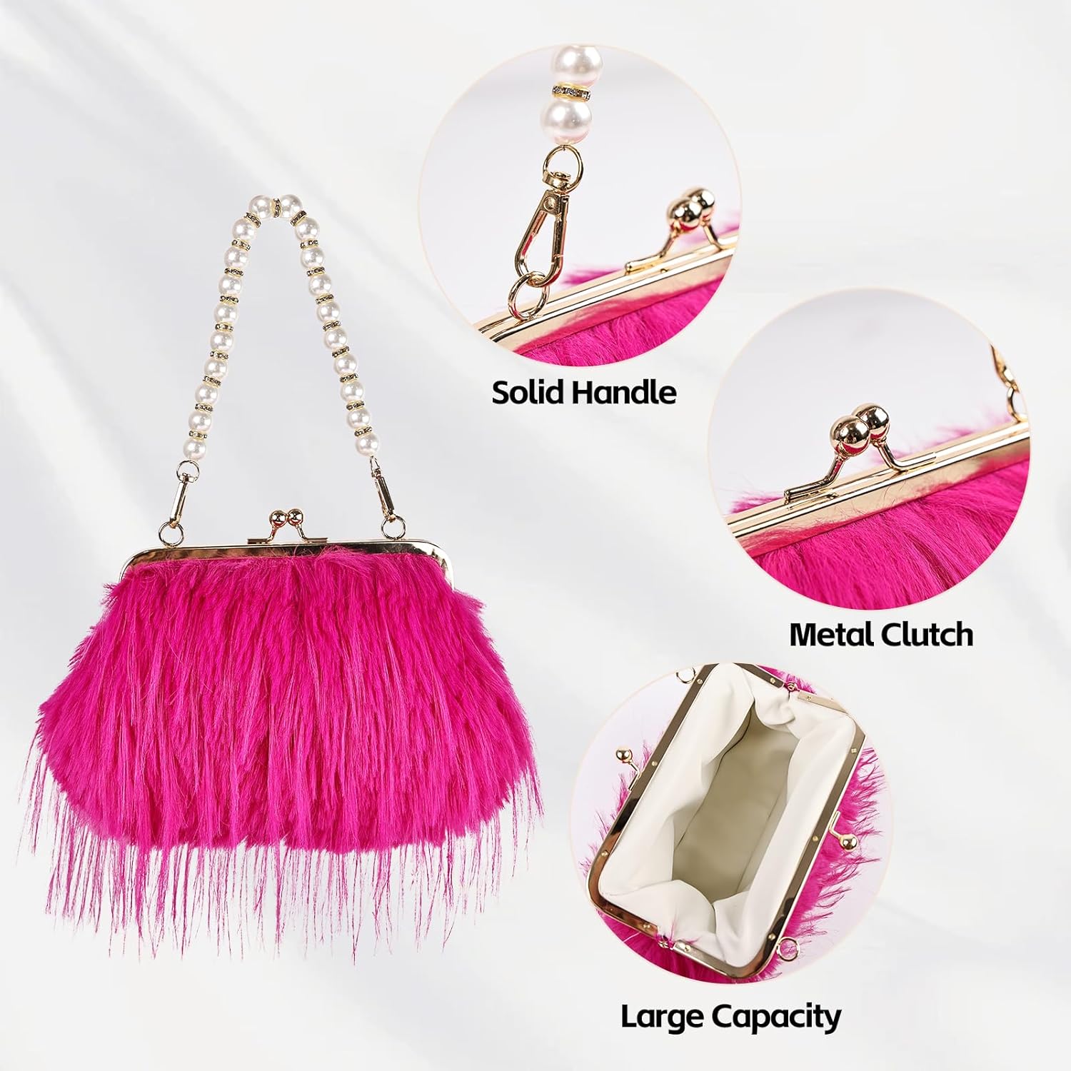 Women Clutch Purses,Fluffy Feather Evening Handbags for Wedding Party Banquet Prom Crossbody Bag - Image 5