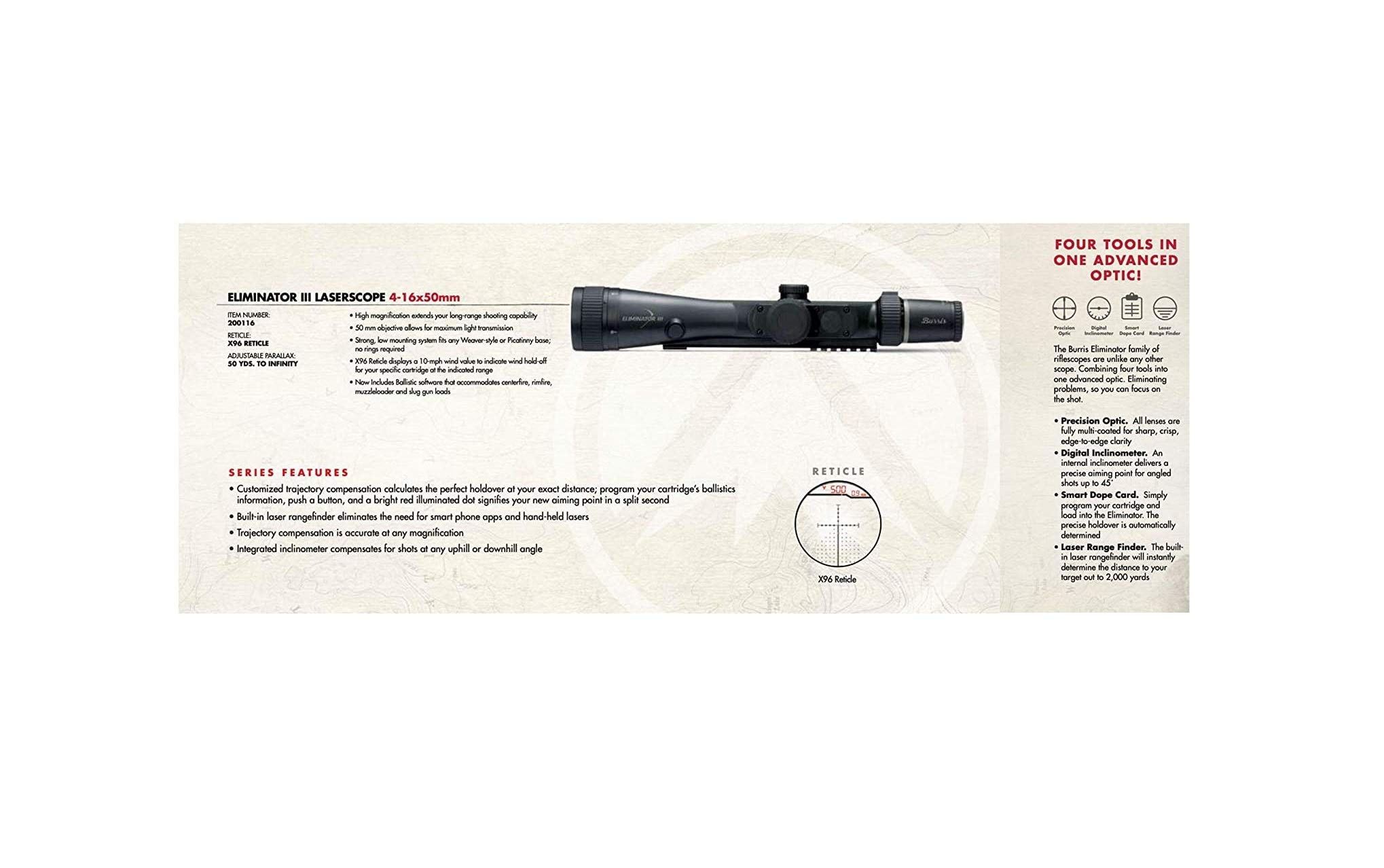 Burris Eliminator 416x50mm Laser Rangefinding Scope with Ballistic