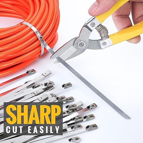Miniatura 5 de 100 bridas de acero inoxidable vienen con herramientas de corte, tijeras de corte de metal para cortar bridas de cables de acero inoxidable,