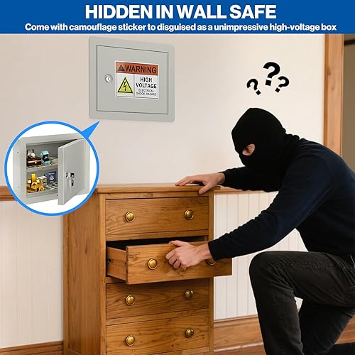 Miniatura 3 de Caja fuerte de pared con cerradura  Caja de almacenamiento segura de pared entre tachuelas  Caja de seguridad de acero resistente para pistola