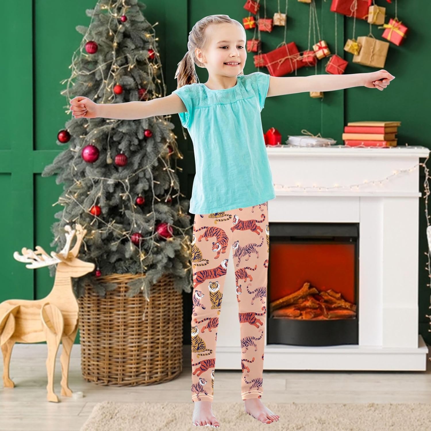 Girls' Athletic Leggings Cute Printed Girls Stretch Leggings Ankle Length 4-10 Years