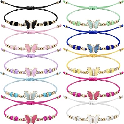 10 Pieces Rhinestone Butterfly Bracelet Cute Butterfly Adjustable Rope for Friendship Fairy Party Favor