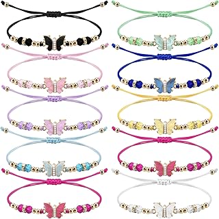 10 Pieces Rhinestone Butterfly Bracelet Cute Butterfly Adjustable Rope for Friendship Fairy Party Favor - Buy now