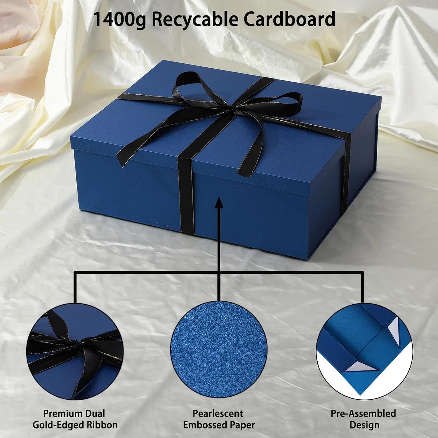 iloMAOZX Extra Large Blue Gift Box with Lid 16.5x13x5.5 Inch for Presents image 5