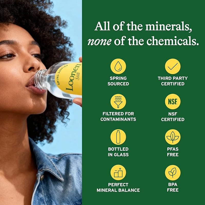 Loonen Spring Sourced Sparkling Water, Glass Bottled High Carbonation, Minerals, Magnesium, Potassium, Calcium, Sodium, PFAS Free, Plastic Free, NSF Certified, American Made, Pack of 6, 750mL