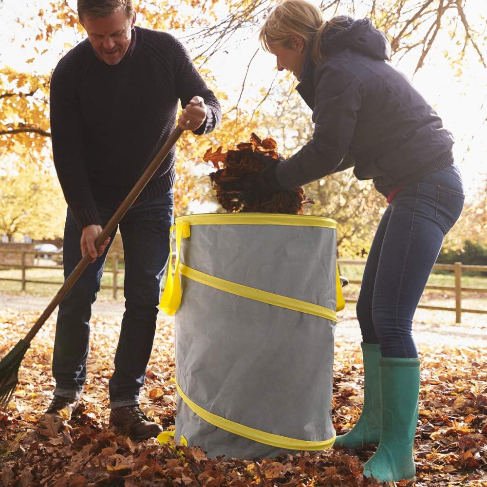 3 Pack 30 Gallon Collapsible Trash Can, Reusable Garden Leaf Bag, Pop-Up Portable Yard Waste Bags for Lawn Debris, Camping, Autumn Cleanup - Easy Storage & Carry