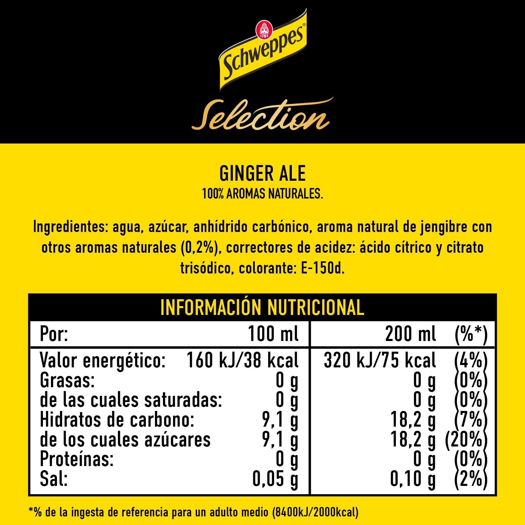 Schweppes Selection Ginger Ale, Bebida Jengibre Refrescante - Vidrio, Pack 6 cestas 4 x 20 cl (total: 24 botellas)