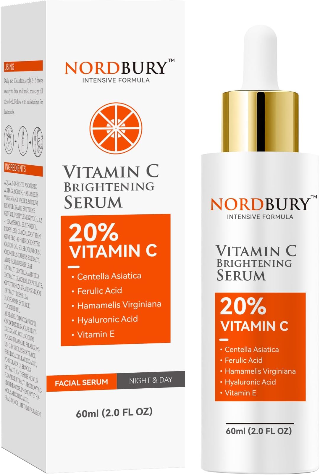 – Vitamin C Serum, Pure 20% Vitamin C with Vitamin E & Hyaluronic Acid for Face, Brighten Skin Complexion Boost Collagen Production Fade Dark Spots Protects Skin from Radicals - 60ml
