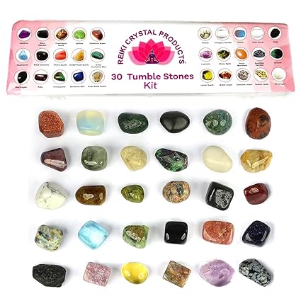 Reiki Crystal Products 30 Chakra Tumble Stones Kit, Each Chakra 4 Tumble Stones for Reiki Healing, Vastu Correction, Charged by Reiki Grand Master & Vastu Expert