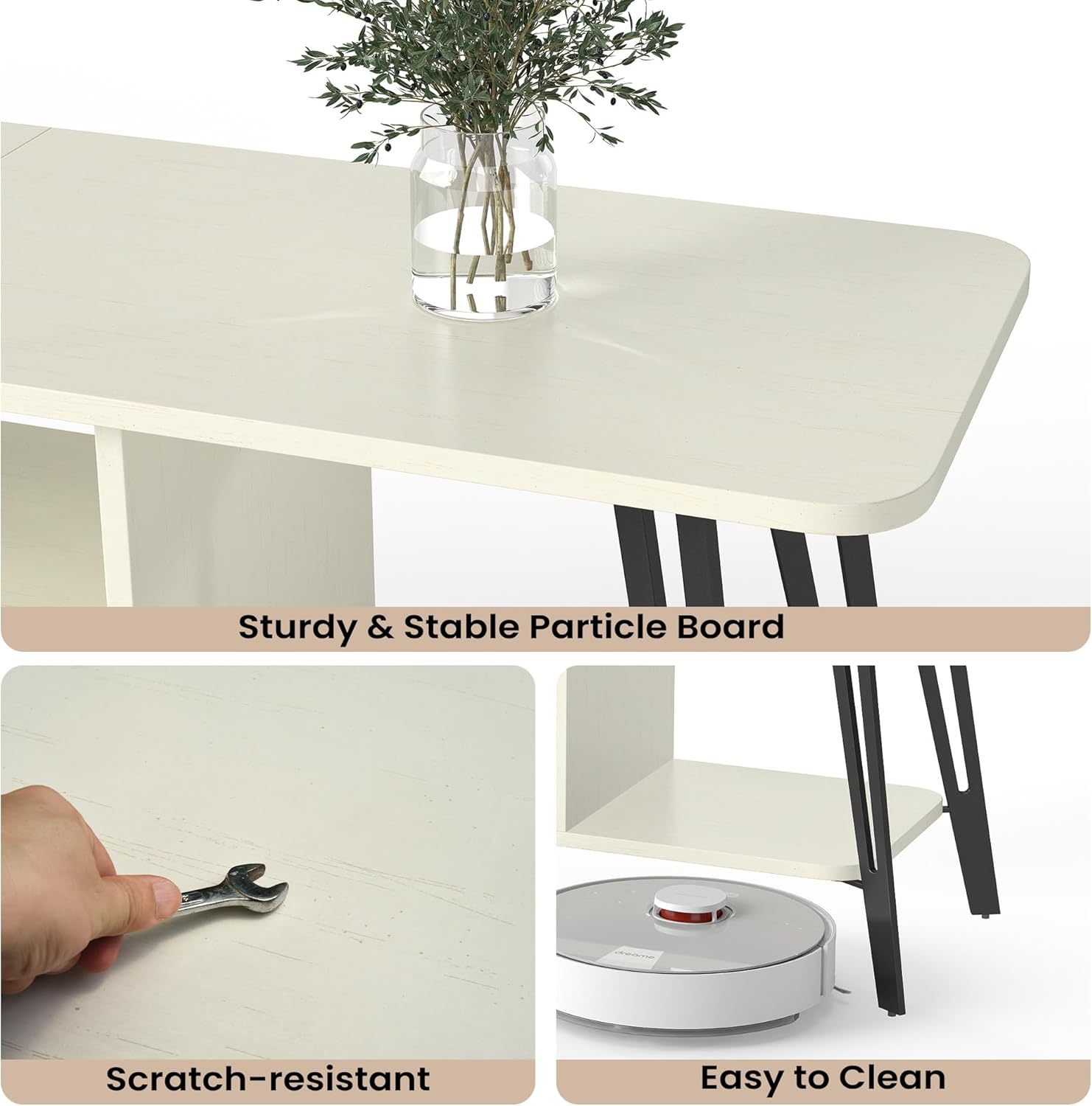 Manora TV Stand for TVs up to 55 Inch, Simple Modern Entertainment Center with 3 Tier Open Storage Shelves, TV Console Table for for Living Room, Bedroom, White