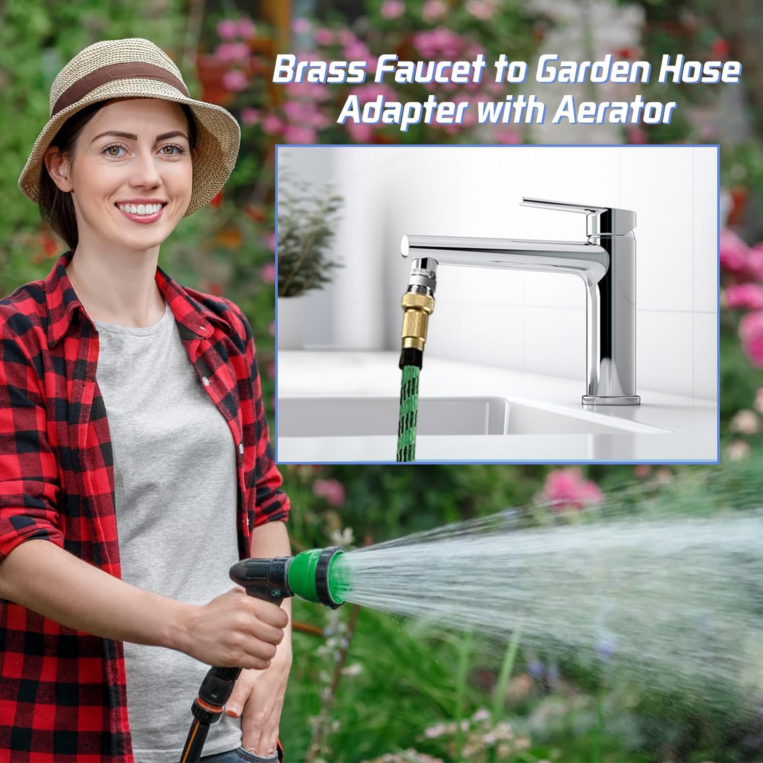 Brass Faucet to Garden Hose Adapter with Aerator,Sink Faucet Adapter to Garden Hose for Bathroom Kitchen,3/4" GHT thread Chrome