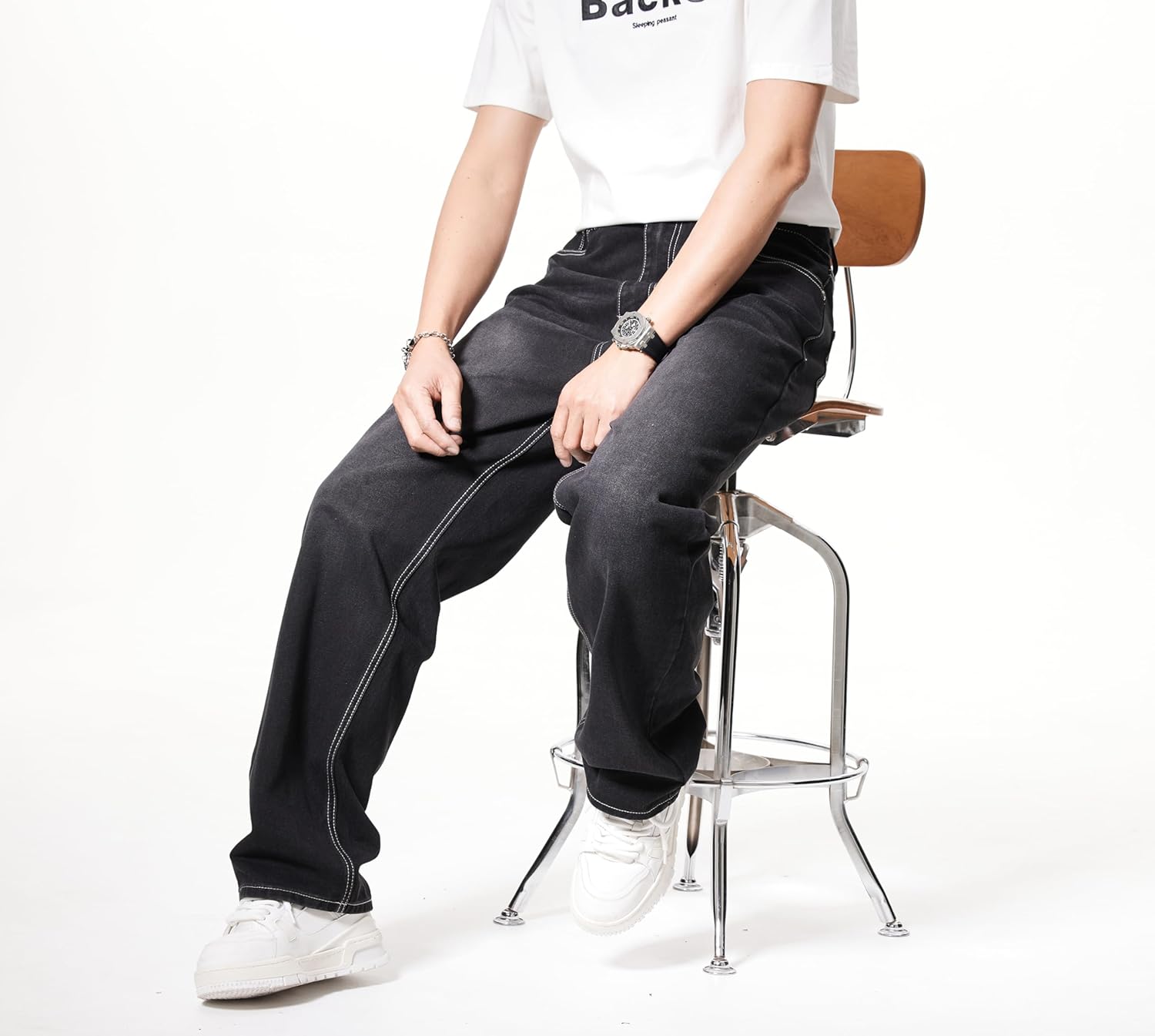 Semshedy Men's Baggy Jeans Wide Leg Jean Hip Hop Skater Streetwear Loose Fit Denim Pants 90s Style Vintage - Image 6