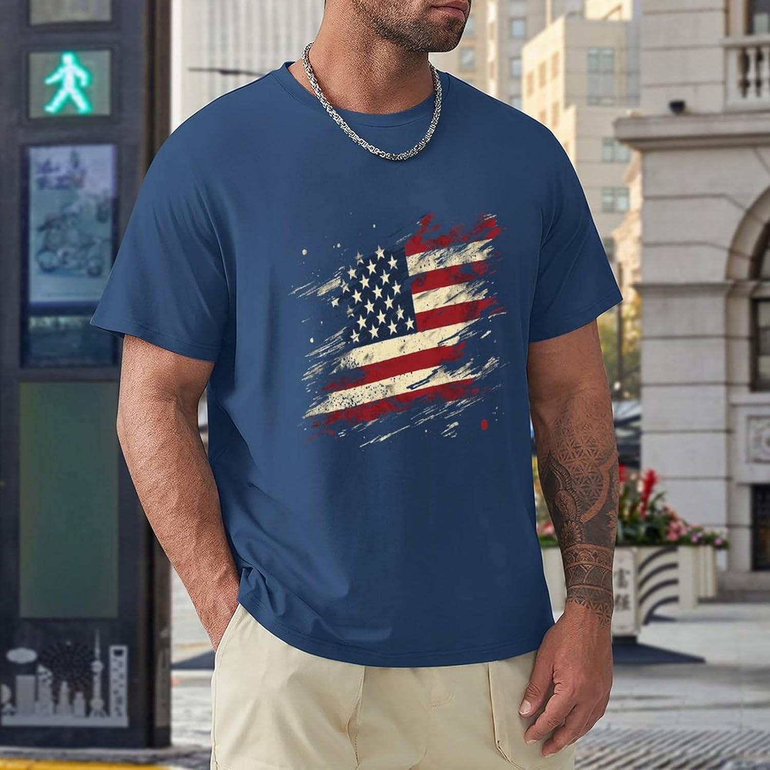 Bengbobar American Flag Shirt for Men Short Sleeve Crewneck Casual Shirts Summer Stylish Tee Tops - Image 2