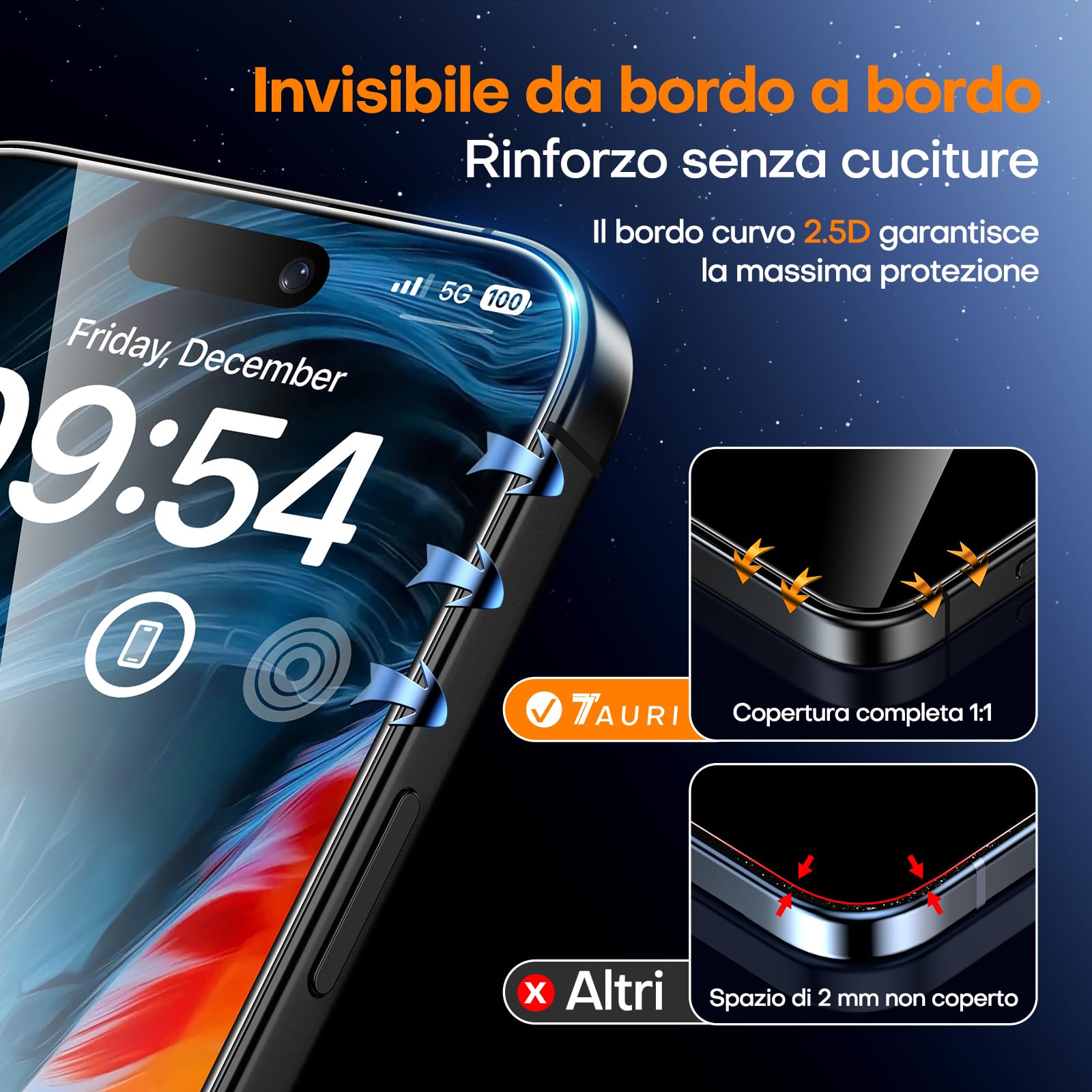 TAURI Vetro Temperato per iPhone 16 Pro 6.3 Pollici,Rimozione Automatica Della Polvere, Durezza 9H, Senza Bolle,Pellicola Protettiva per iPhone 16 Pro Film, 3 Pezzi