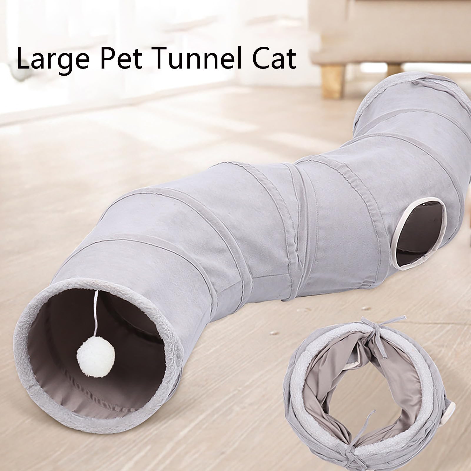 Großer Haustier-Tunnel-Katze, faltbares Katzentunnel-Spielzeug, strapazierfähiges Wildleder, verstecktes Haustierspielzeug, geeignet für große Indoor-Tunnel für Katzen und Kaninchen