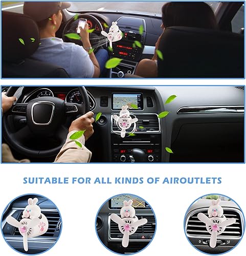 Miniatura 7 de Ambientador de aire para coche, lindo conejo de dibujos animados, piloto, difusor de coche, hélice giratoria, ventilador de salida de aire