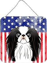 Caroline's Treasures BB2160DS66 American Flag and Japanese Chin Wall or Door Hanging Prints Aluminum Metal Sign Kitchen Wall Bar Bathroom Plaque Home Decor, 6x6, Multicolor