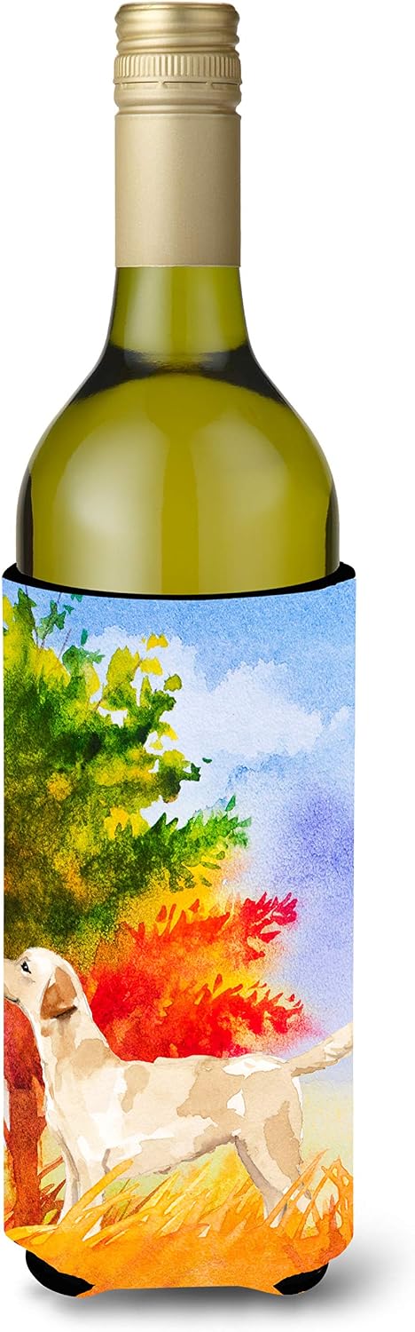 Caroline's Treasures CK1938LITERK Fall Yellow Labrador Retriever Wine Bottle Hugger Bottle Cooler Sleeve Hugger Machine Washable Collapsible Insulator Beverage Insulated Holder