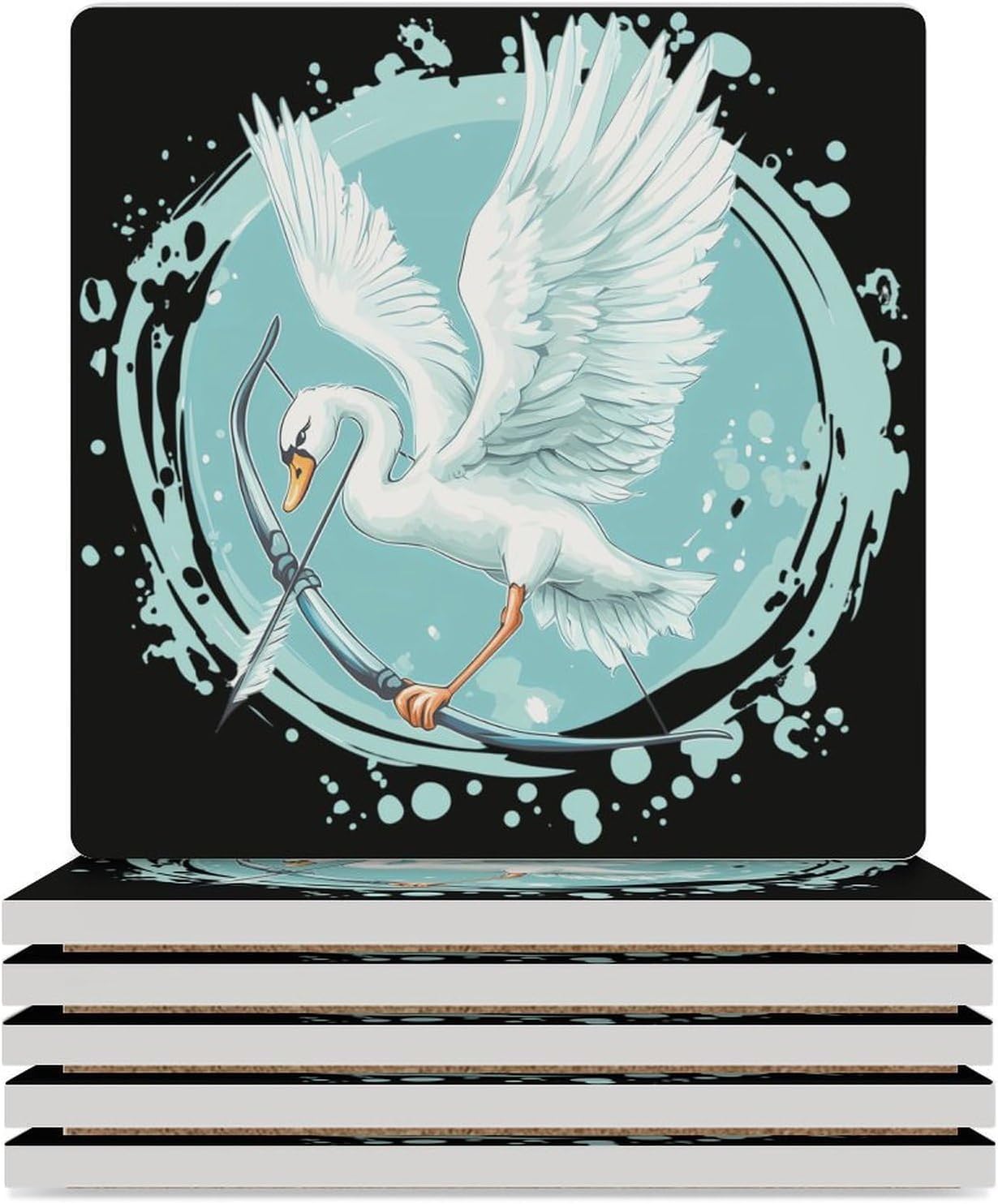 Swan Archery Sports Ceramic Coasters Square Drinks Coaster Coffee Table Decor Table Coaster for Home Bar