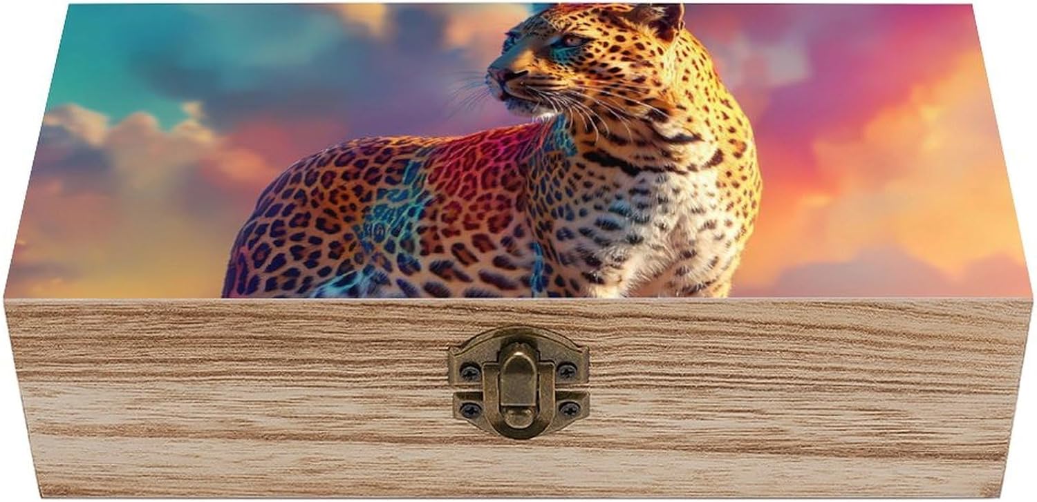 Leopard Funny Storage Boxes with Lid Wood Home Organizer