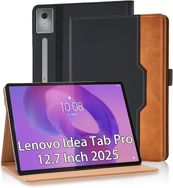 Case for Lenovo Idea Tab Pro 12.7 Inch 2025 PU Leather Folio Flip Business Cover Multi-Angle Viewing Stand Protective Cover with Pocket & Pencil Holder for Lenovo Idea Tab Pro- Brown