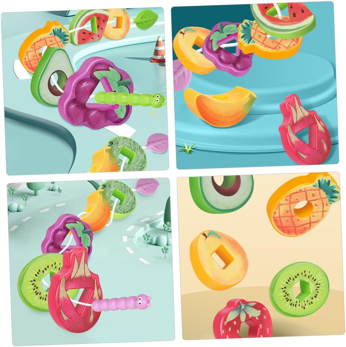 Vaguelly 1set Interactive Fruits Lacing Toy for Boys and Girls Educational Threading Game Develop Fine Motor Skills Recognition Safe Lightweight Fruit Beads for Learning Fun