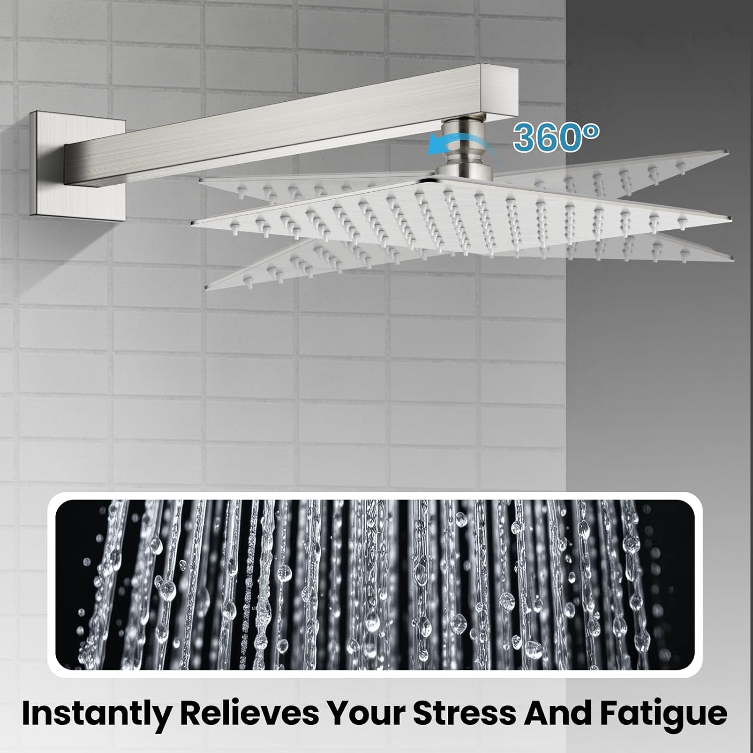 Airuida Bathtub Shower Faucet Set with Tub Spout Faucet Kit and 8 Inch Square Rainfall Showerhead Modern Complete Tub Shower Trim Kit with Solid Brass Rough-in Valve Brushed Nickel