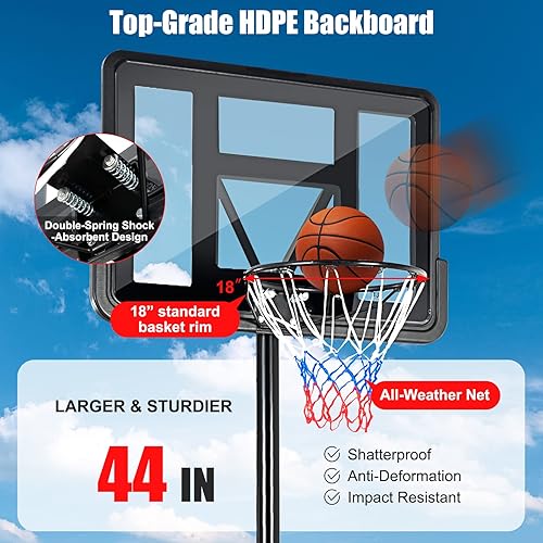Miniatura 4 de Goplus Sistema de portería de baloncesto portátil, altura ajustable de 4.25 a 10 pies, tablero trasero inastillable de 44 pulgadas, borde de canasta