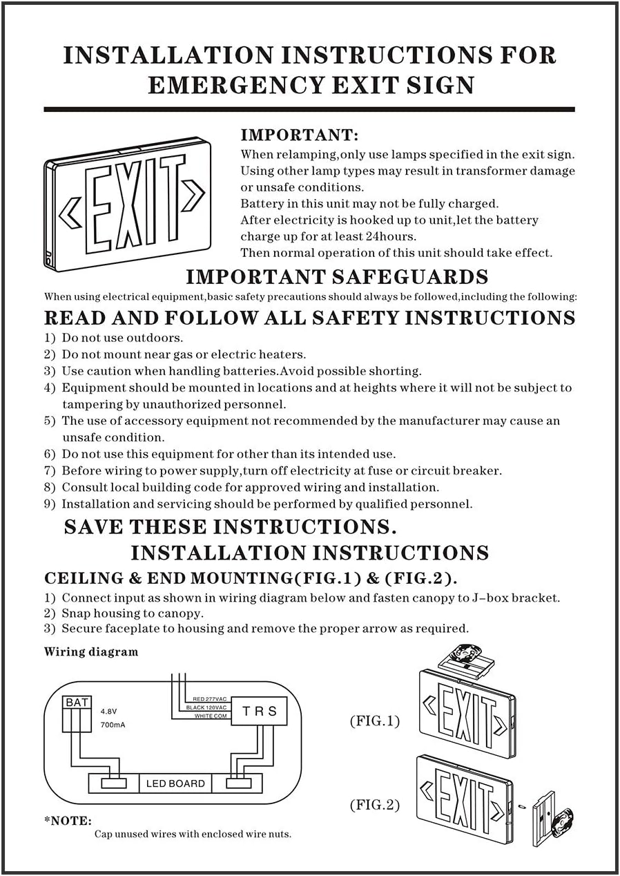 AKT LIGHTING Emergency Exit Sign, Double Face Commercial LED Emergency Exit Lighting with Back-Up Battery Exit Light Combo for Hallways UL Certificated(Green, 6 Pack) - - 