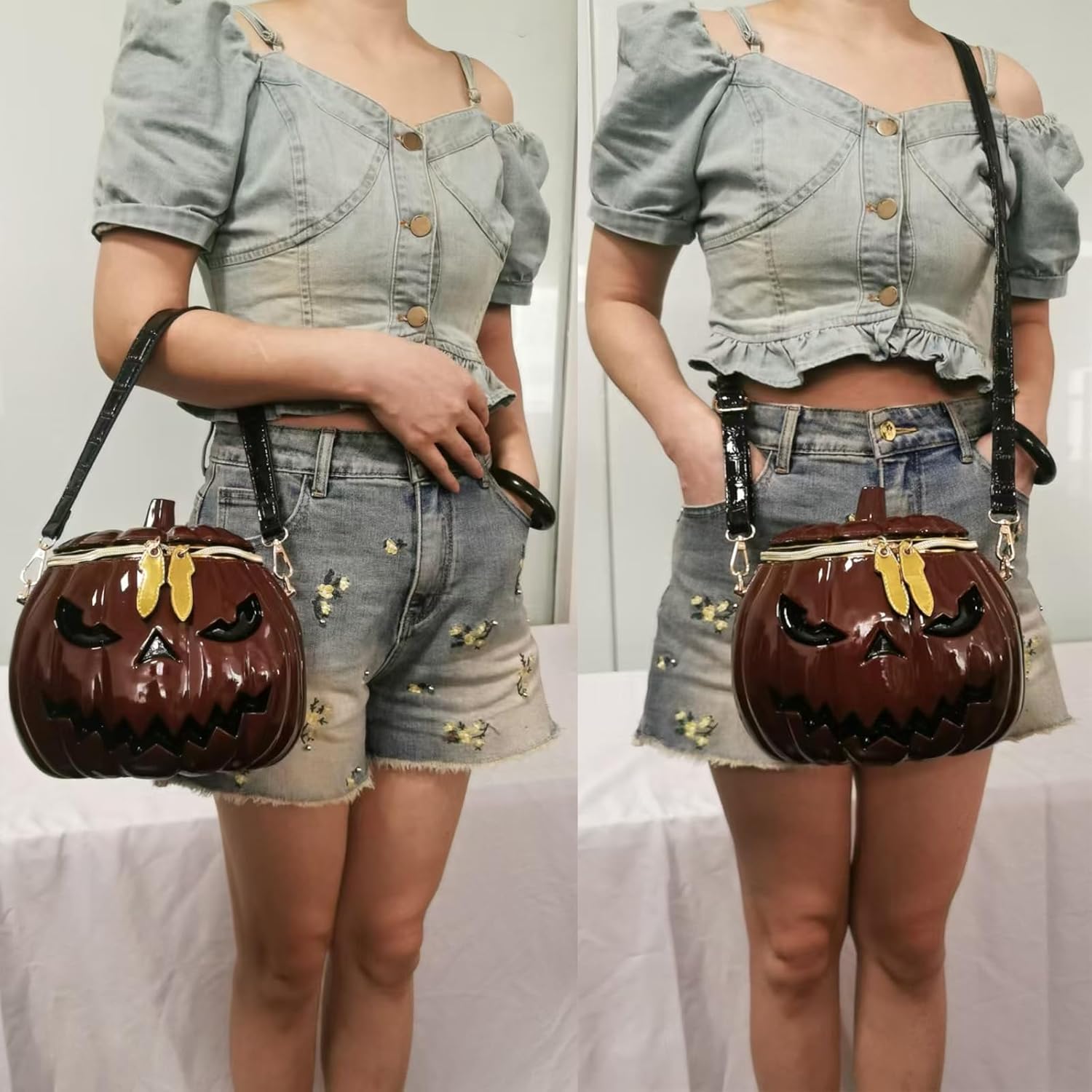 Women Unique Novelty Crossbody Shoulder Bag Handbag Men PVC Weird Horror Halloween Pumpkin Purse