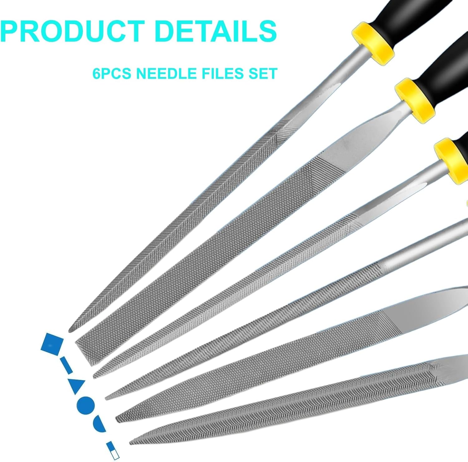 warmtree 6 Piece Metal Needle File Set - 4-inch,Carbon Steel Files for Metal, Wood & Jewelry | Includes Flat, Warding, Square, Triangular, Round, and Half-Round Files