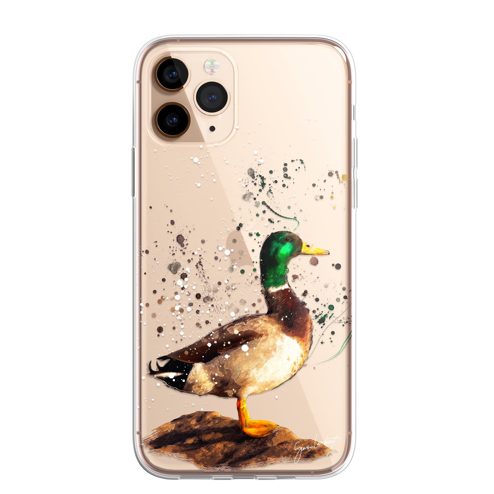 SmartGiftShop British Birds Case Splatter Art CLEAR Phone Cover Case Exclusive Artwork for iPhone 14 - Mallard Duck
