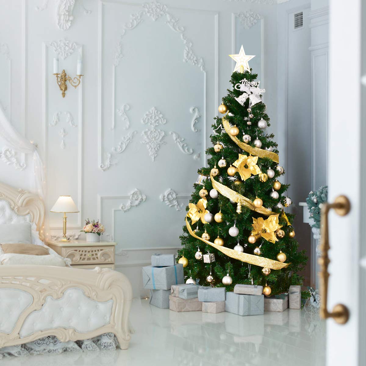 COSTWAY Albero di Natale Artificiale 150/180/210/240 CM, Albero di Natale Verde con 350/650/950/1138 Rami e Base in Metallo, Decorazioni Natalizie per Casa, Ufficio e Negozio (180 CM)