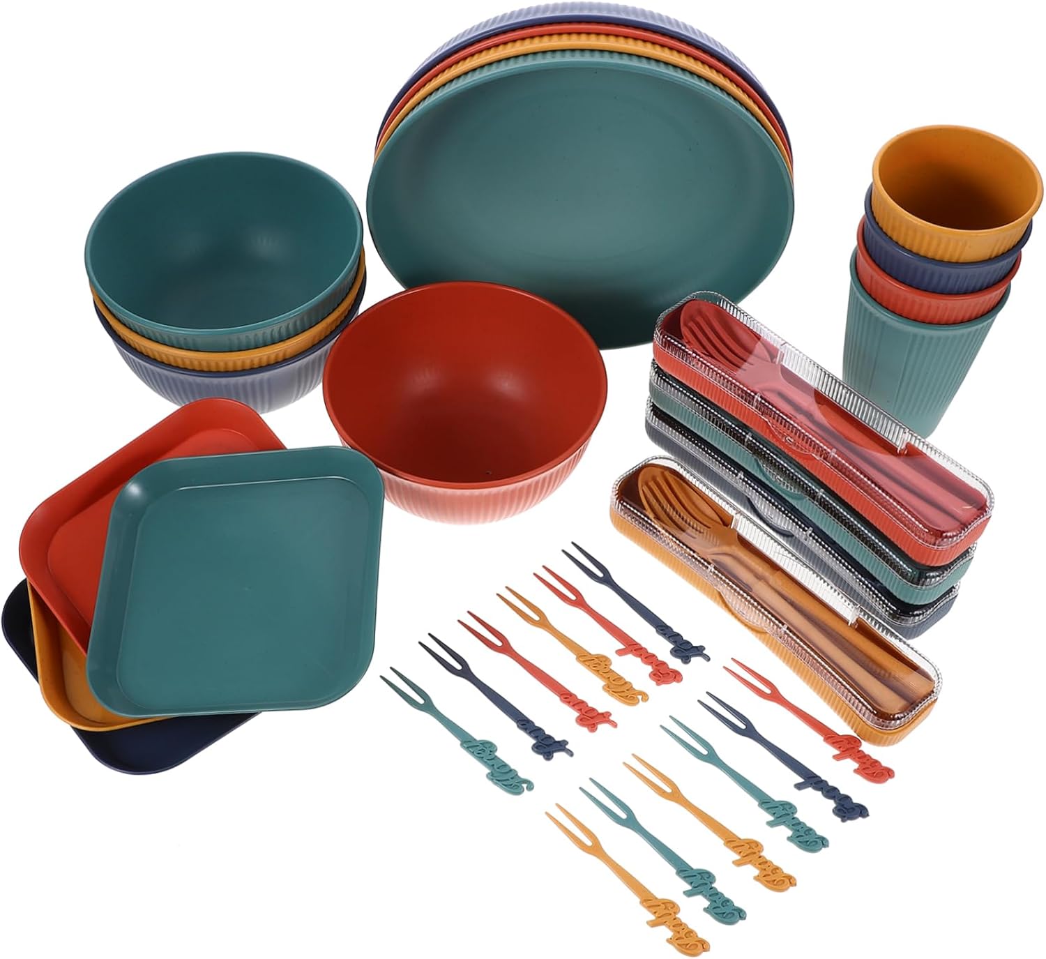 Wheat Straw Dinnerware Camping Utensil Outdoor Plates Straw Cutlery Kit for Camping Picnic Hiking Beach